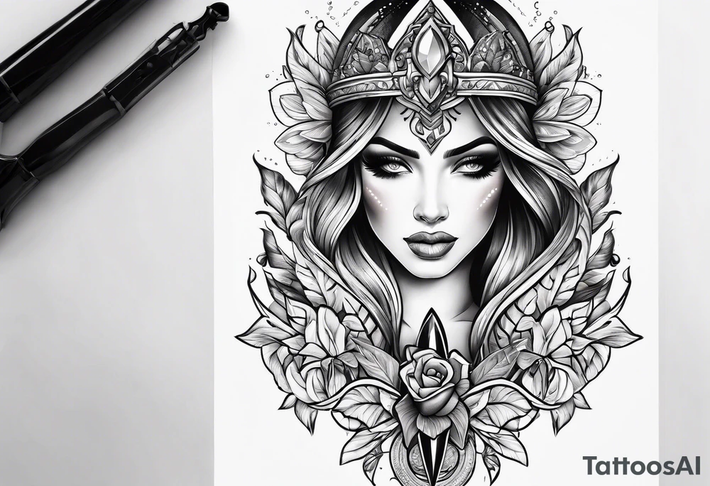 Feminine magical dagger tattoo idea