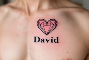 A simple black-outline heart with shaded pink filling and David in neat block letters. tattoo idea