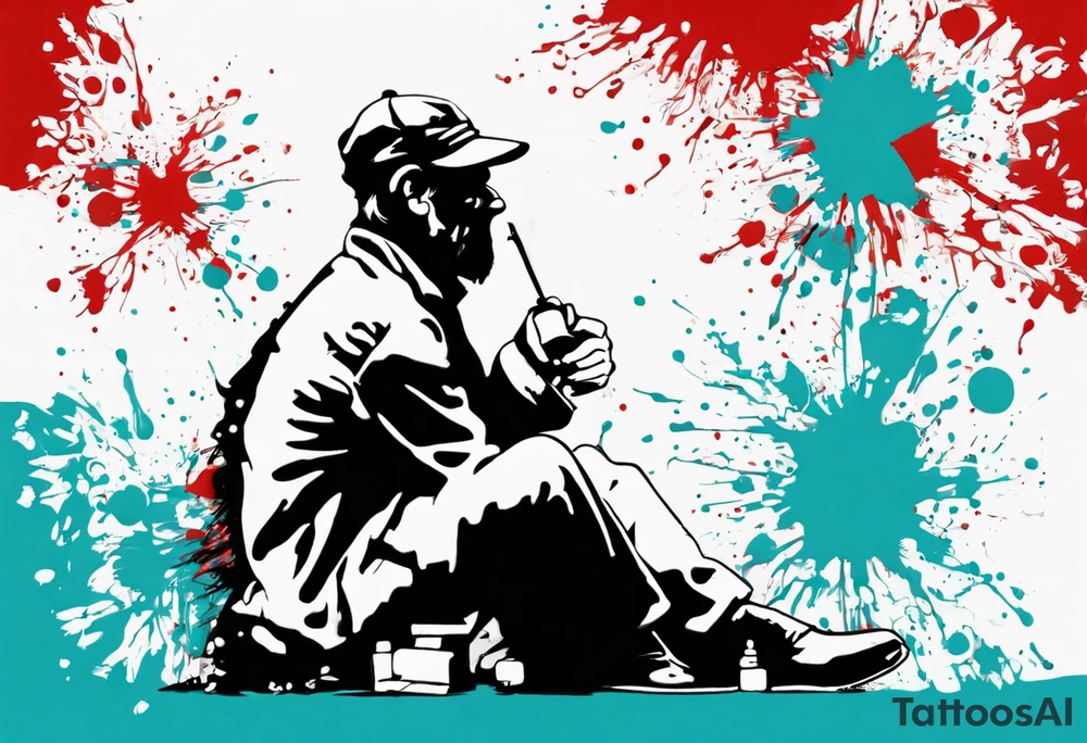 BANKSY ART STYLE, red and cyan, Pigment, picture, Nobel prize, Darwin tattoo idea