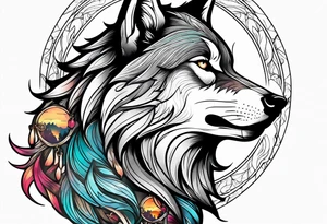 Wolf howling at moon tattoo idea