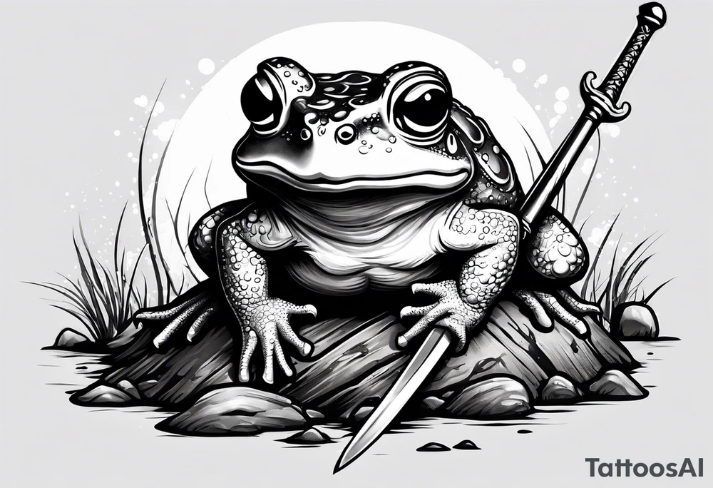 toad with sword; sword s¡is pointing down(sword stuck in the ground) as if the toad was standing; no clothes tattoo idea