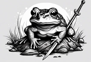 toad with sword; sword s¡is pointing down(sword stuck in the ground) as if the toad was standing; no clothes tattoo idea