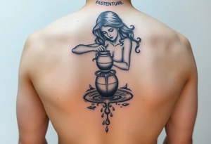 Beautiful female water bearer pouring an urn of water that flows into a pool of water tattoo idea