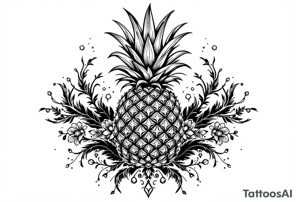 pineapple with diamonds and magestic, crown, vagina, anus, pubic tattoo idea