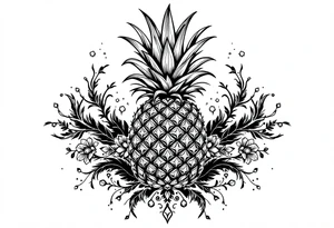 pineapple with diamonds  and magestic, crown, vagina, anus, pubic tattoo idea