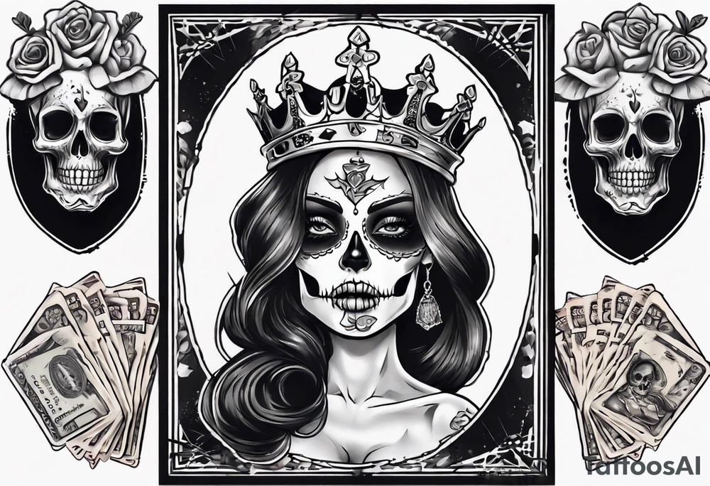 santa la muerta with money and crown
on the card tattoo idea