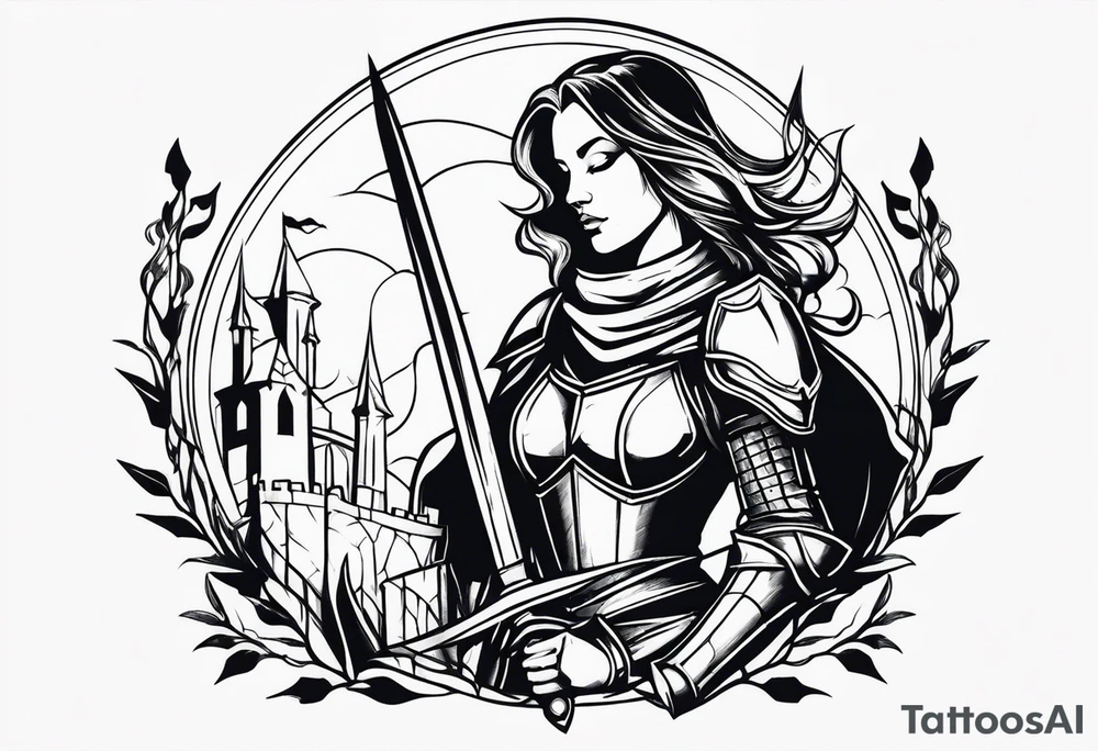 Dark fantasy women knight tattoo idea