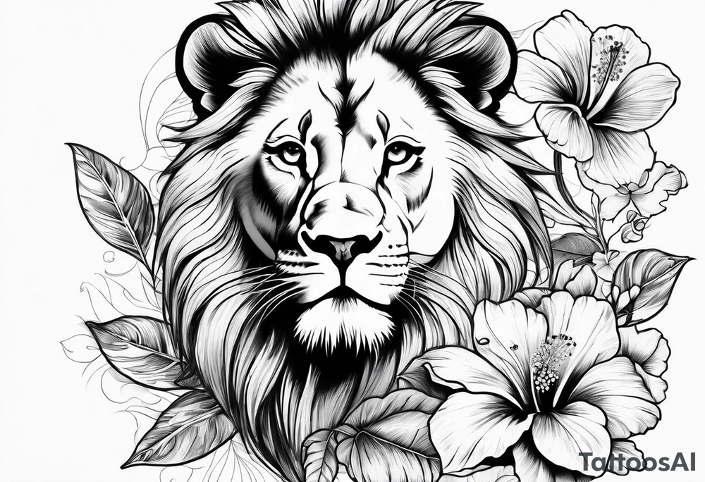 Women lion with hibiscus flowers something inspirational and meaning for the forearm tattoo idea