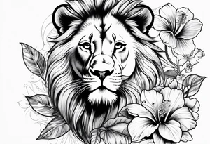 Women lion with hibiscus flowers something inspirational and meaning for the forearm tattoo idea