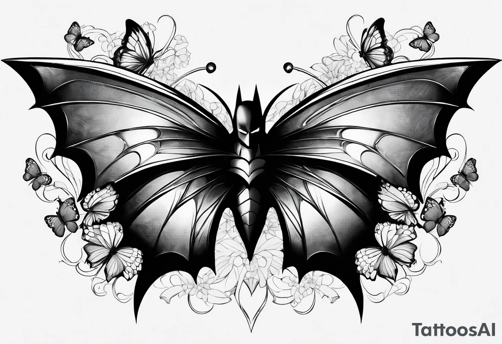 Batman symbol with butterflies dragonballs all around it for a forearm tattoo tattoo idea
