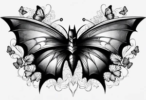 Batman symbol with butterflies dragonballs all around it for a forearm tattoo tattoo idea