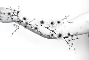 delicate cherry blossoms swirling in spring breeze with petals tattoo idea