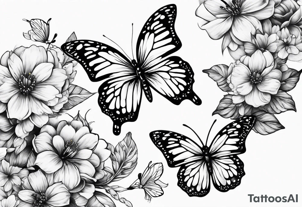 Butterflies flying around trail of flowers tattoo idea