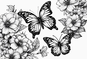 Butterflies flying around trail of flowers tattoo idea