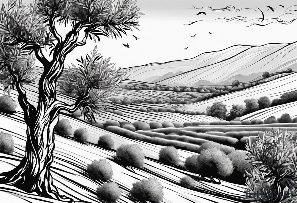 Olive trees individual leaves floating in the wind tattoo idea