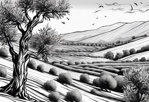 Olive trees individual leaves floating in the wind tattoo idea