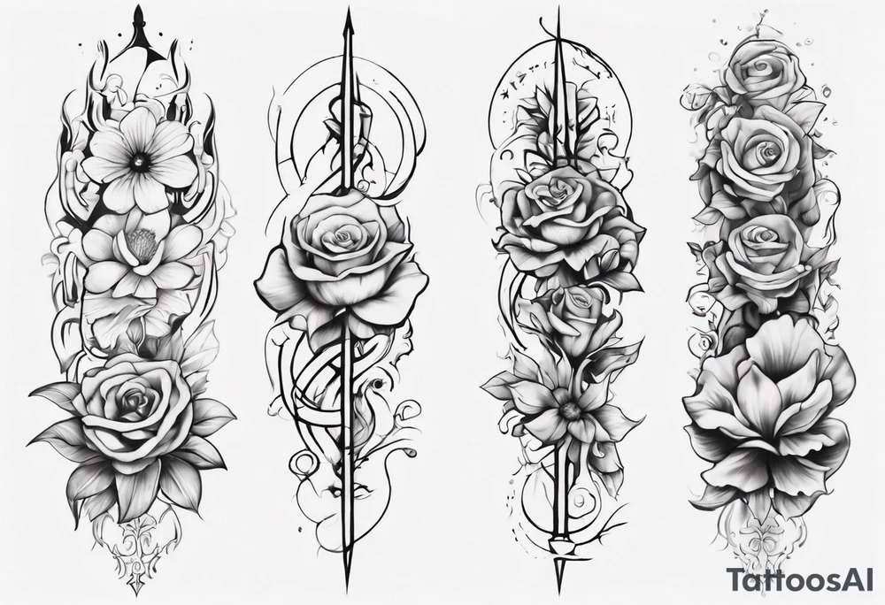 Design a vertical tattoo where shapes and lines represent various stages of my life, reflecting the evolution of my character and perception. Ensure it suits the placement on the back of the forearm. Exclude flowers from designs tattoo idea