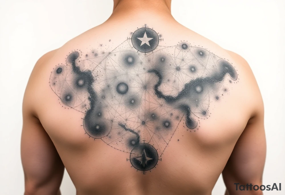 The full Milky Way galaxy crossing over the front and back of male body. tattoo idea