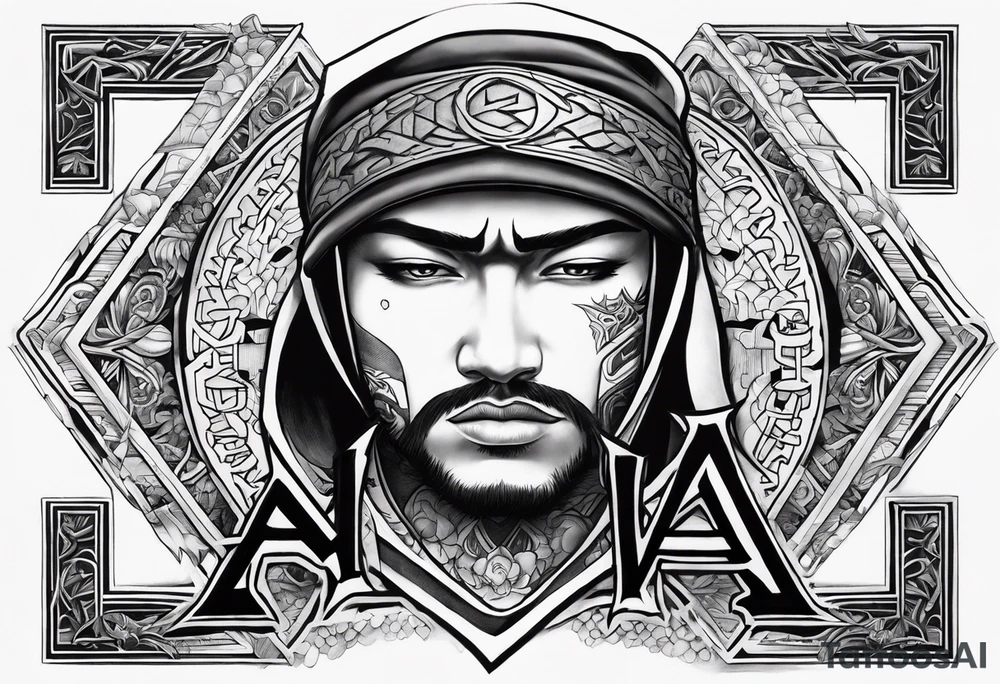 the letters A W R in the middle of a ninja headband tattoo idea