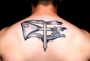 puerto rican flag , cross, old san juan in the background tattoo idea