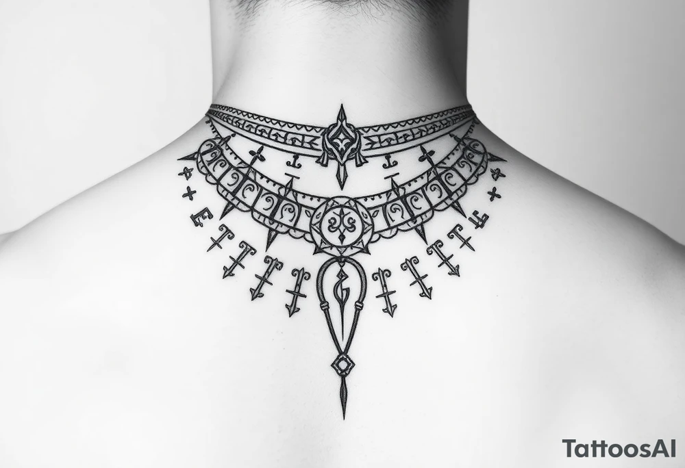 create a asatru norse choker necklace for a neck tattoo on a female with the runes love and protection and self love in it tattoo idea