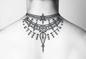 create a asatru norse choker necklace for a neck tattoo on a female with the runes love and protection and self love in it tattoo idea