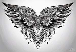 wings sleeve with filigree and african tribal patterns tattoo idea