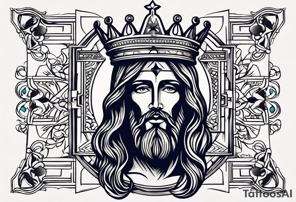 king jesus vintage design traditonal 
within boarder tattoo idea