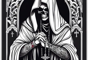 The grim reaper with praying hands and rosary rapped around his hands tattoo idea