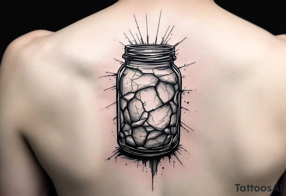 design a tattoo based on “treasures in jars of clay”design a jar that is slightly cracked with some rays of light coming out. the jar should be something more biblical. not jars of glass. tattoo idea