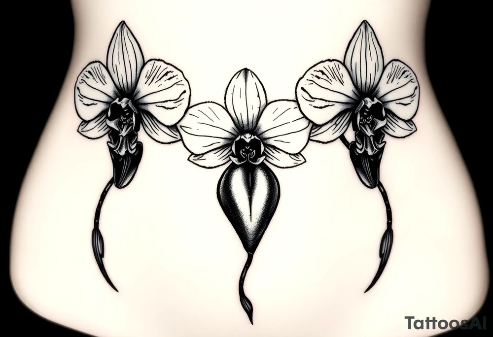 3 Orchid realistic with a mix with vagina tattoo idea