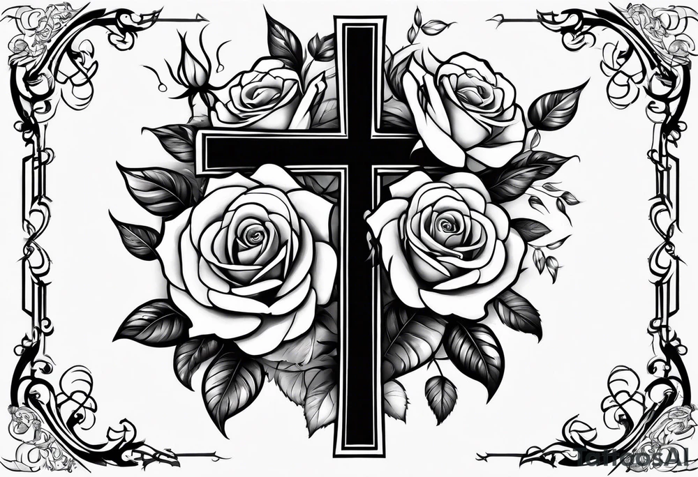 roses and cross with the names Aizen and Azaias tattoo idea