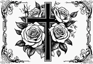 roses and cross with the names Aizen and Azaias tattoo idea