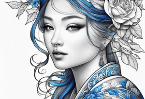 Chery flovers in blue line tattoo idea