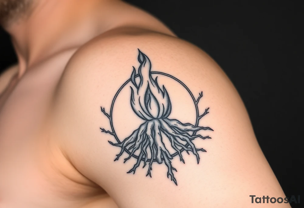 flame in a roots sphere, with a roots arch tattoo idea