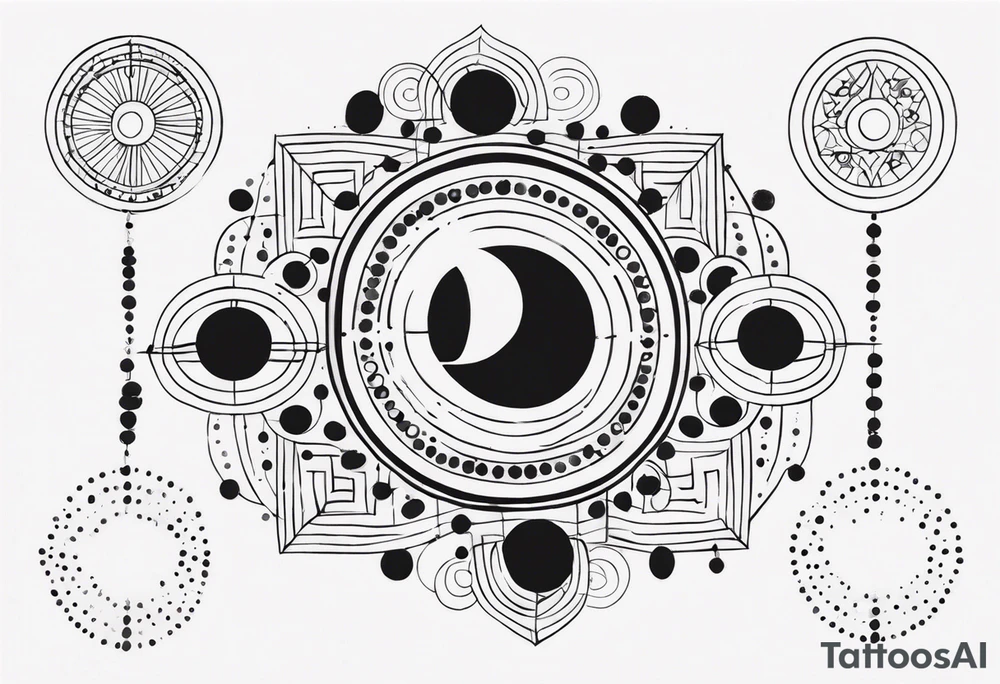 spiritual design made of black dots and circles tattoo idea