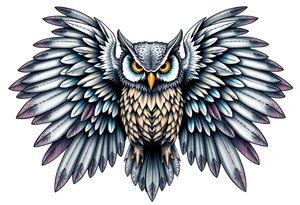 Majestic owl with huge wings spread out tattoo idea