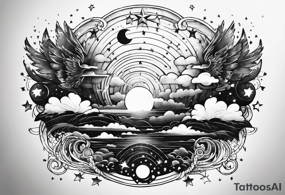 the letters tdm with different sized stars and clouds for shading tattoo idea