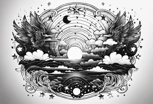 the letters tdm with different sized stars and clouds for shading tattoo idea