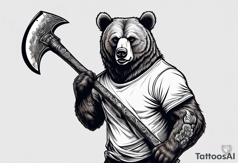 anthropomorphic bear with a two-handed ax tattoo idea