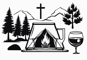 christian 
cross, campfire, golf , whiskey glass, cabin tattoo idea