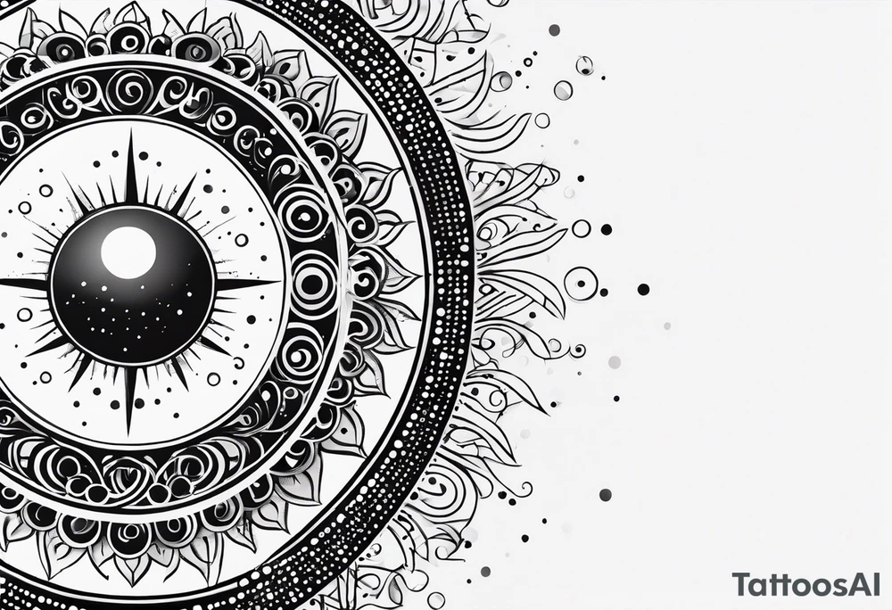simple sun made of black dots and circles tattoo idea