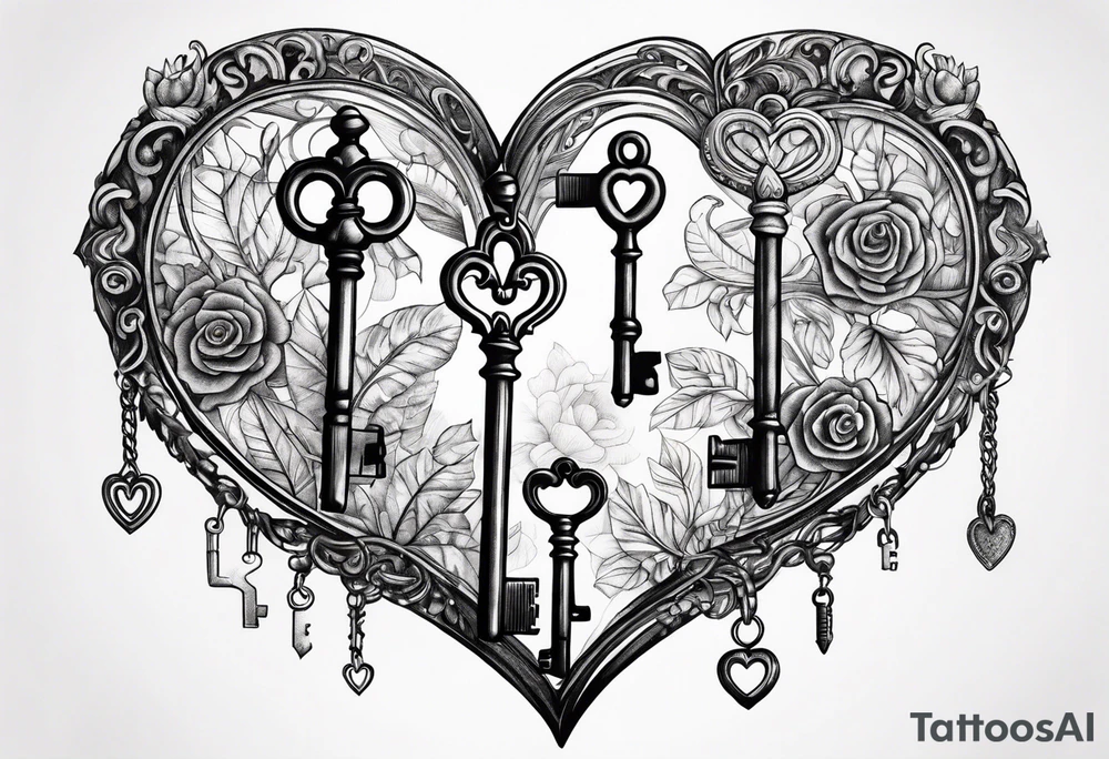 Antique keys heart shaped tattoo idea