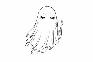 Ghost with long eyelashes giving middle finger fine line tattoo idea