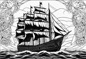 huge dark wooden ship facing left tattoo idea