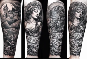 full left arm sleeve with greek mythology tattoo idea