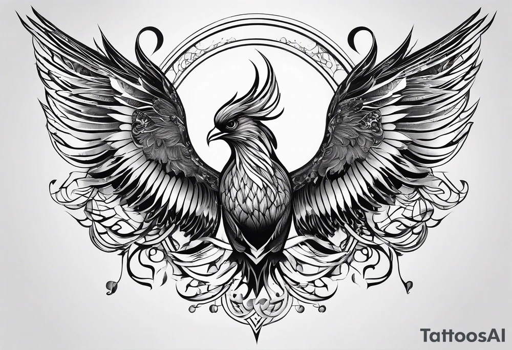 petit voilier, phoenix  minimaliste. trait de crayon. tattoo idea