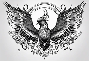 petit voilier, phoenix  minimaliste. trait de crayon. tattoo idea