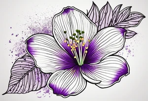 An outline of a rio dipladenia flower with a splatter green and purple background tattoo idea