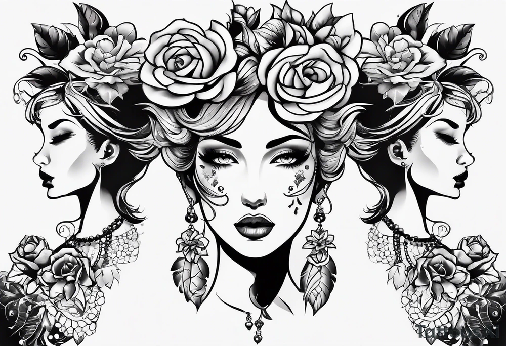 neck tattoo stencil of flowers about pain and struggle in new school or polka trash style tattoo idea